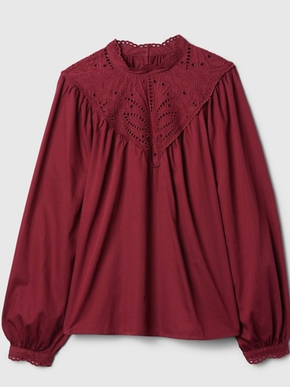 Gap embroidered eyelet top - burgundy L